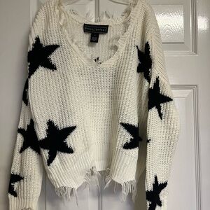 Star sweater distressed trim off-white w/ black stars size S